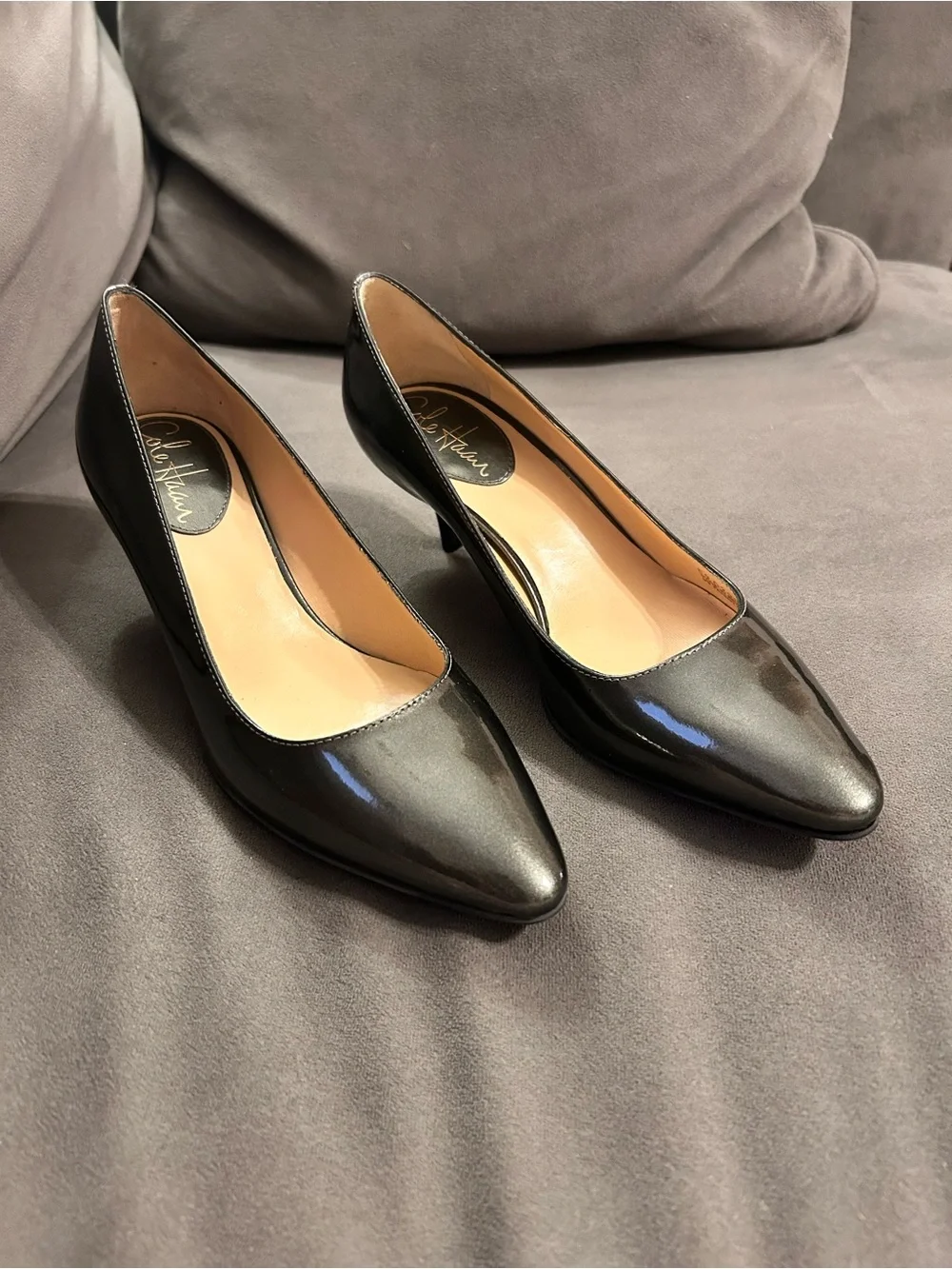 Cole Haan Miranda pumps metallic pewter finish, pointed toe size 6B